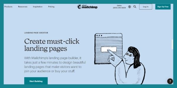 mailchimp homepage, our choice for best landing page builder