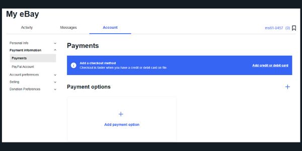 payment page of ebay account