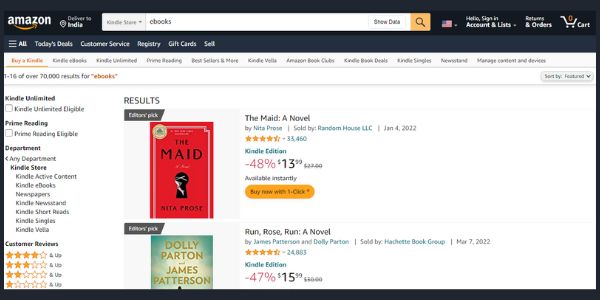 an example of amazon to sell ebooks